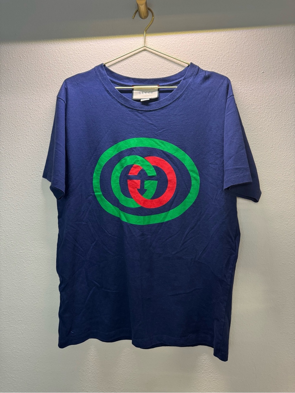 Gucci Blue Tee with Green and Red Interlocking Logo